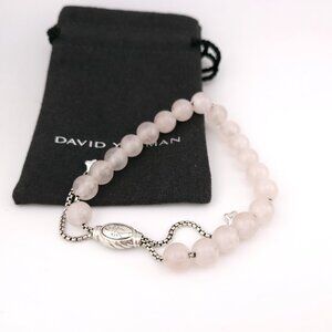 David Yurman Sterling Silver 8mm Rose Quartz Spiritual Bead Beaded Pull Bracelet